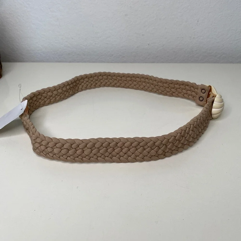 Johanna Ortiz Cape of Good Belt Camel‎ Ecru Braided Shell Buckle Size L